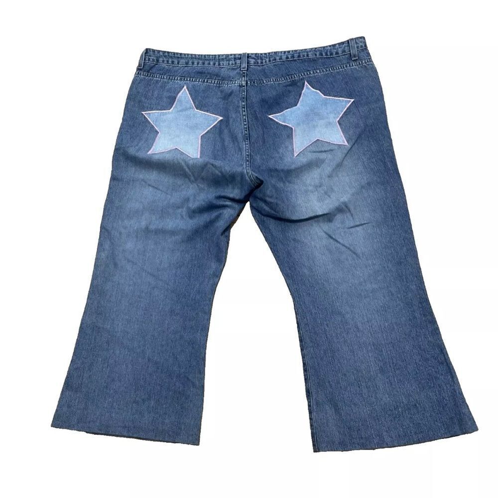 !iT JEANS Mom Crop Denim Women 21 Blue Pink Embroidered Star Pockets USA 42x23